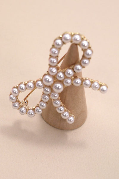 CLASSIC BOW RIBBON PEARL BROOCH | 31BR4002