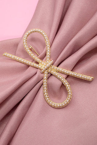 DOUBLE CHIC BOW RIBBON PEARL BROOCH PIN | 31BR4003
