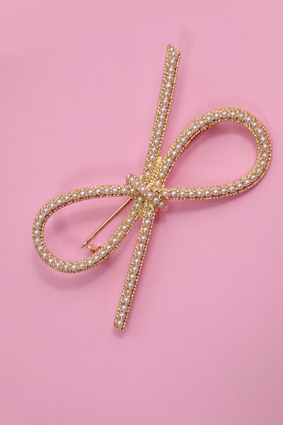 DOUBLE CHIC BOW RIBBON PEARL BROOCH PIN | 31BR4003