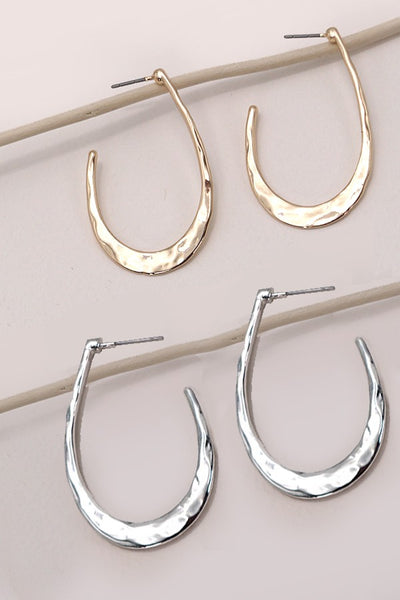 HAMMERED U SHAPE HOOP DROP EARRINGS |  80E2779