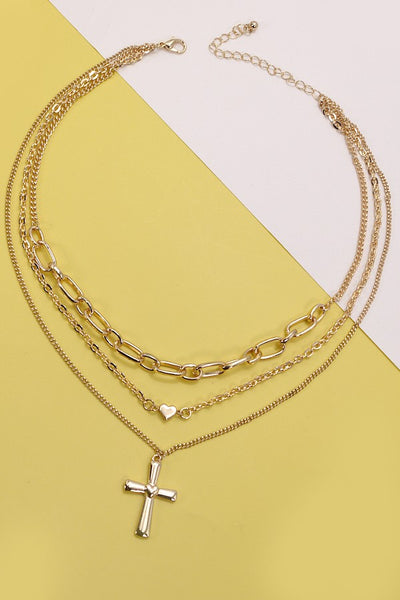 CROSS PENDANT MULTI LAYERED NECKLACE | 80N447