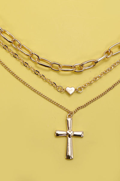 CROSS PENDANT MULTI LAYERED NECKLACE | 80N447