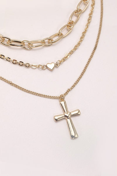 CROSS PENDANT MULTI LAYERED NECKLACE | 80N447