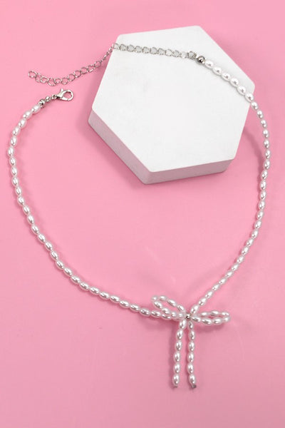 PEARL BEAD BOW RIBBON NECKLACE | 80N457