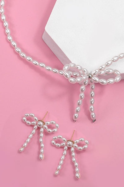 PEARL BEAD BOW RIBBON NECKLACE | 80N457