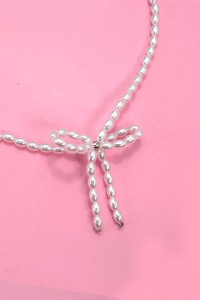 PEARL BEAD BOW RIBBON NECKLACE | 80N457