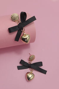 HEART BOW RIBBON DROP EARRINGS | 80E2846