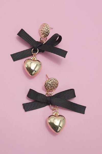 HEART BOW RIBBON DROP EARRINGS | 80E2846