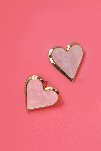 FLAT PEARL HEART GOLD EDGE EARRINGS | 80E2925