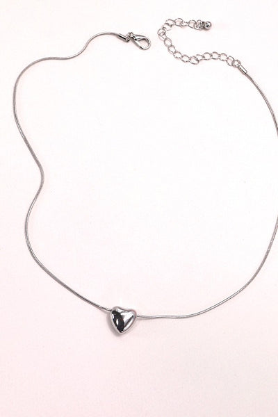 MINI PUFF HEART PENDANT SNAKE CHAIN NECKLACE | 80N503