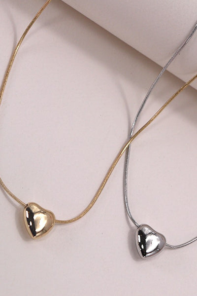 MINI PUFF HEART PENDANT SNAKE CHAIN NECKLACE | 80N503