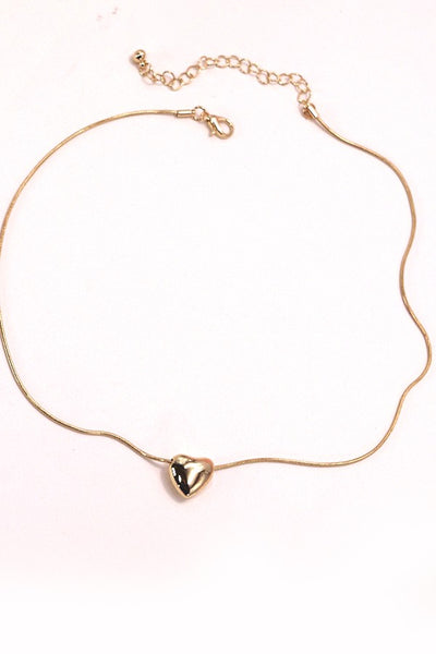 MINI PUFF HEART PENDANT SNAKE CHAIN NECKLACE | 80N503