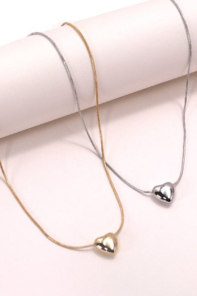 MINI PUFF HEART PENDANT SNAKE CHAIN NECKLACE | 80N503