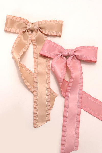 SCALLOPED TRIM SATIN BOW RIBBON HAIR CLIPS | 40H753