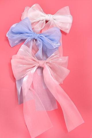 LARGE ORGANZA SHEER BOW RIBBON HAIR CLIPS | 40H757