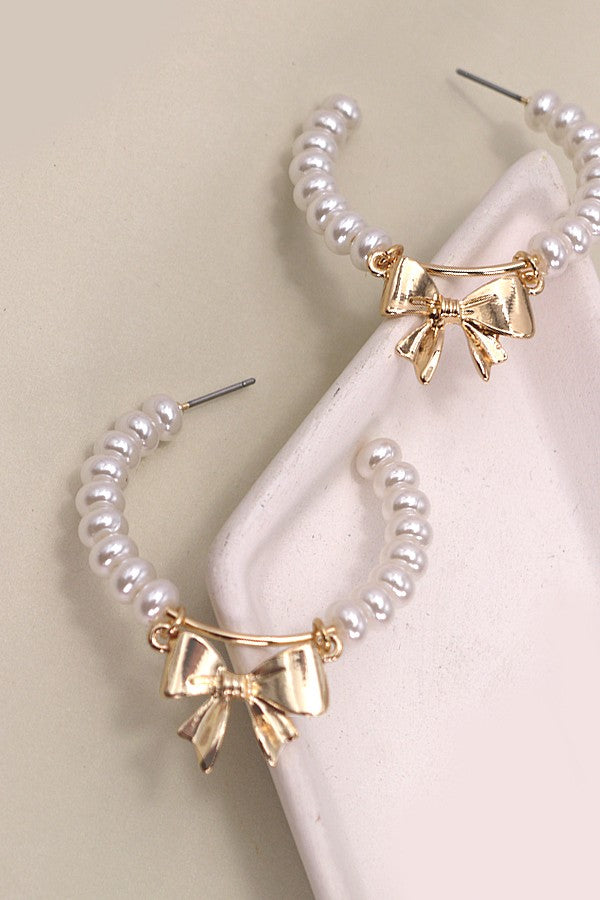 PEARL BOW RIBBON DROP EARRINGS | 31E24380