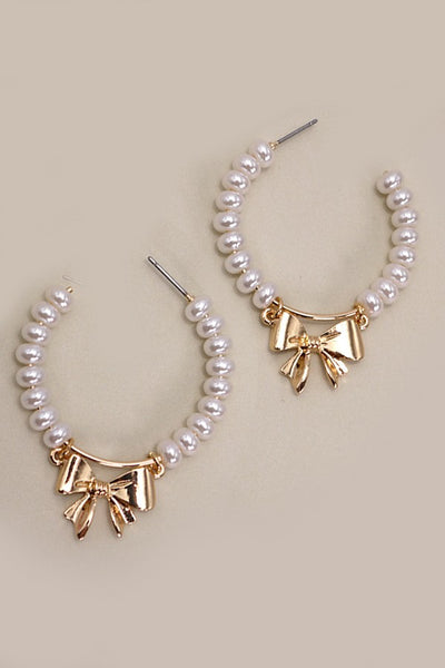 PEARL BOW RIBBON DROP EARRINGS | 31E24380