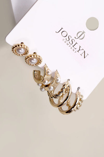 GOLD PEARL HOOP STUD TRIO EARRINGS | 80E2990