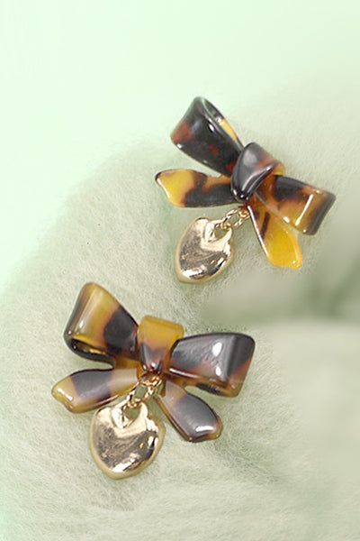 CELLULOSE BOW RIBBON HEART DROP EARRINGS | 80E2939