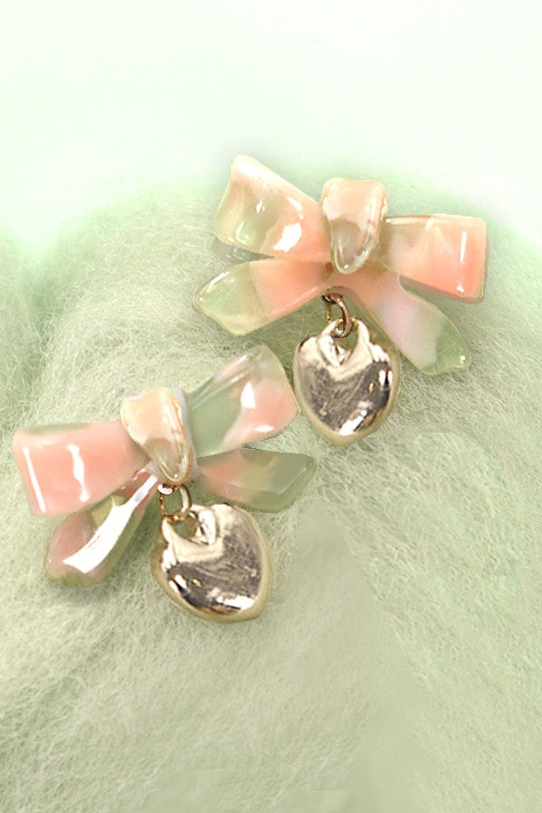 CELLULOSE BOW RIBBON HEART DROP EARRINGS | 80E2939