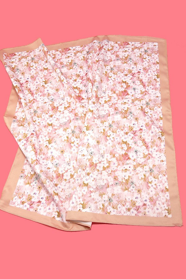 CHERRY BLOSSOM PRINT SILKY FEEL BANDANA SCARF | 40SC619