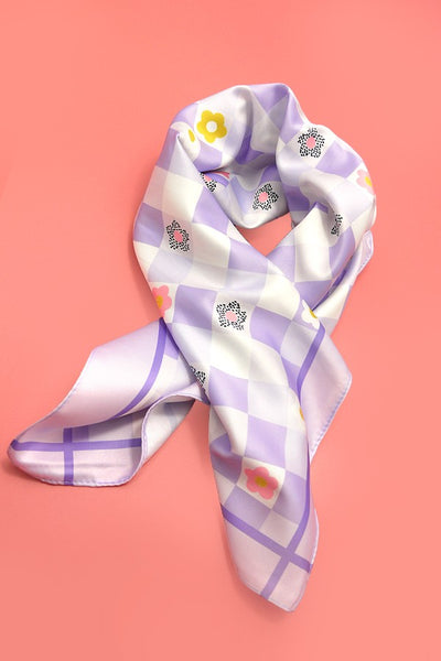 FLOWER DAISY PRINT SILKY FEEL BANDANA SCARF | 40SC620