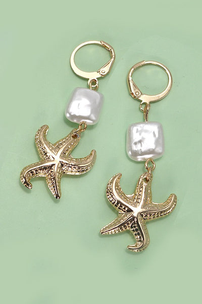 GOLD PEARL STARFISH DROP EARRINGS | 80E3050