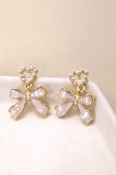 BOW HEART PEARL DROP EARRINGS | 80E3002