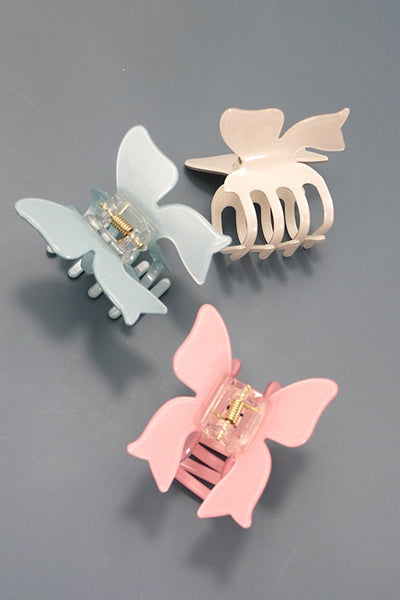 CELLULOSE GLOSSY BOW RIBBON HAIR CLAW CLIPS | 40H769