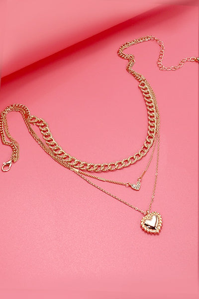 MULTI LAYER HEART RHINESTONE NECKLACE | 80N549