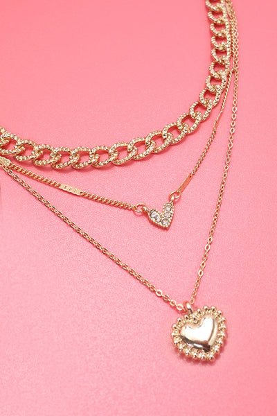 MULTI LAYER HEART RHINESTONE NECKLACE | 80N549