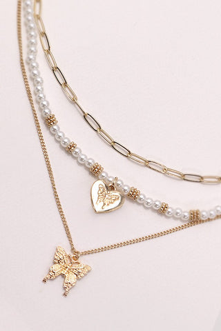 MULTI LAYER BUTTERFLY PEARL NECKLACE | 80N553