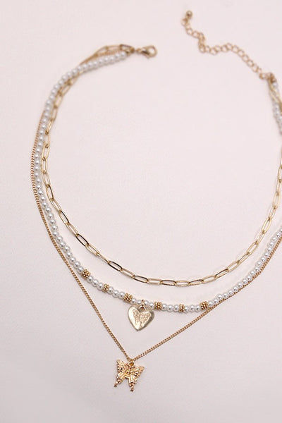 MULTI LAYER BUTTERFLY PEARL NECKLACE | 80N553