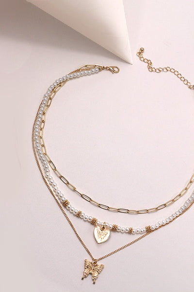 MULTI LAYER BUTTERFLY PEARL NECKLACE | 80N553