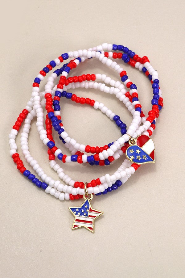 4TH OF JULY MULTI LAYER BEADED CHARM BRACELETS | 10B114