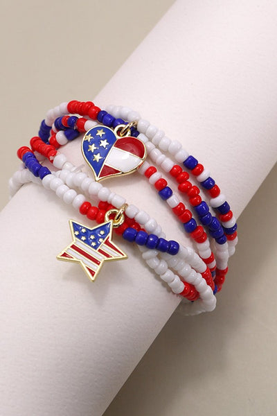 4TH OF JULY MULTI LAYER BEADED CHARM BRACELETS | 10B114