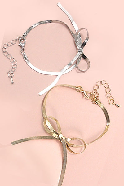 HERRINGBONE SNAKE CHAIN BOW BRACELET | 40B109