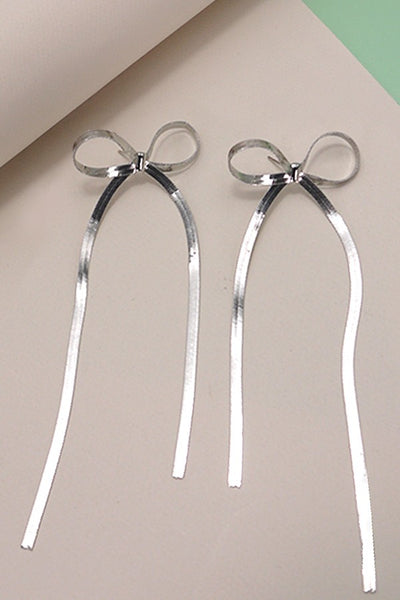 HERRINGBONE SNAKE CHAIN LONG BOW EARRINGS | 40E294