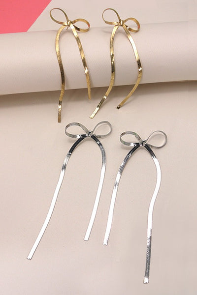 HERRINGBONE SNAKE CHAIN LONG BOW EARRINGS | 40E294