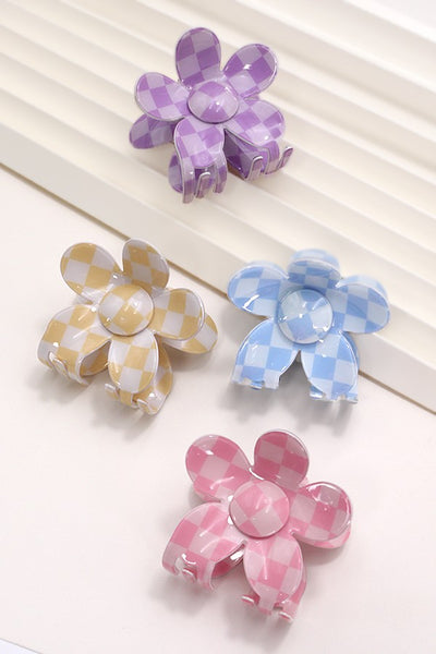 JUMBO CHECKER FLOWER HAIR CLAW CLIPS | 40H775