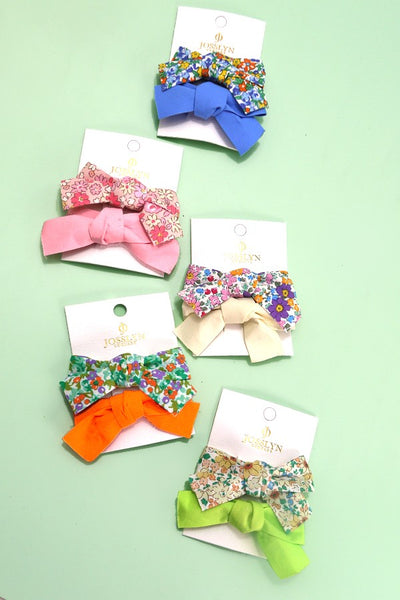 FLORAL SOLID BOW RIBBON HAIR CLIPS 2PC SET | 40H779