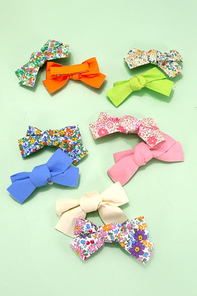 FLORAL SOLID BOW RIBBON HAIR CLIPS 2PC SET | 40H779