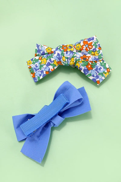 FLORAL SOLID BOW RIBBON HAIR CLIPS 2PC SET | 40H779