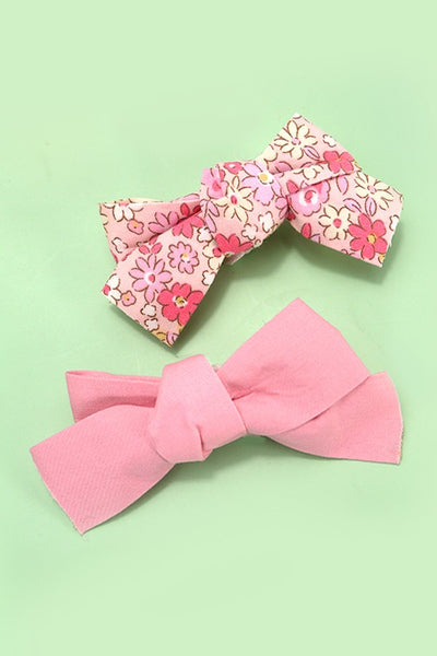 FLORAL SOLID BOW RIBBON HAIR CLIPS 2PC SET | 40H779