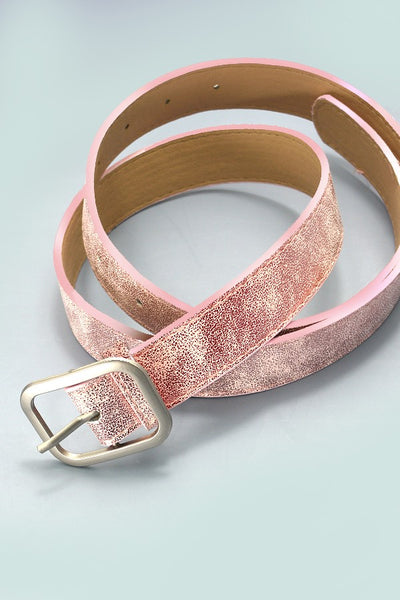 METALLIC SQUARE BUCKLE FAUX LEATHER BELT | 40BT635