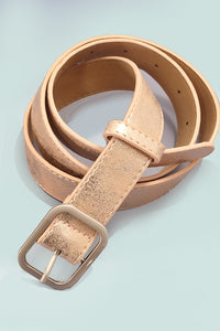 METALLIC SQUARE BUCKLE FAUX LEATHER BELT | 40BT635