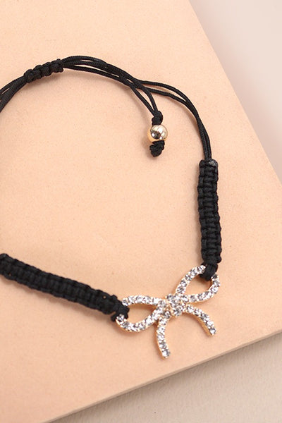 ADJUSTABLE ROPE BAND PEARL HEART BOW BRACELET | 80B161