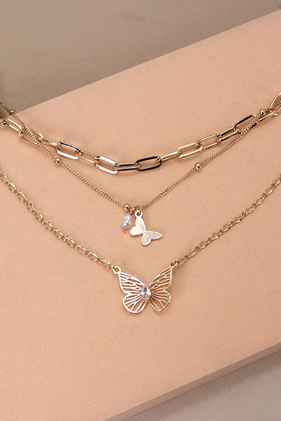 MULTI LAYER BUTTERFLY CHARM NECKLACE | 80N615