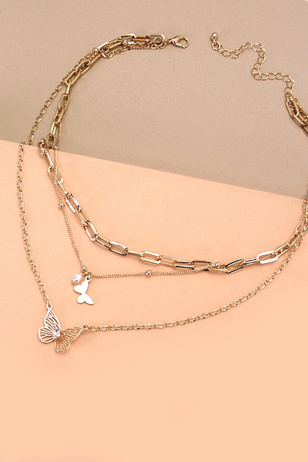 MULTI LAYER BUTTERFLY CHARM NECKLACE | 80N615