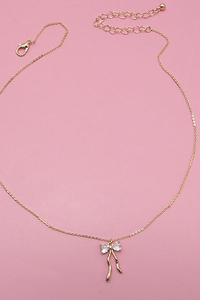 PETITE RHINESTONE BOW NECKLACE | 80N600